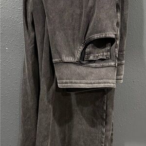 Halara Flex High Waisted Pockets Baggy Wide Leg Washed Black Casual Jeans